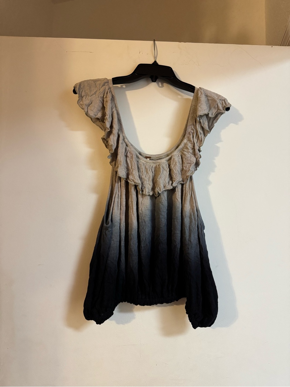 Free People Gray to Black Ruffle Scoop Tunic